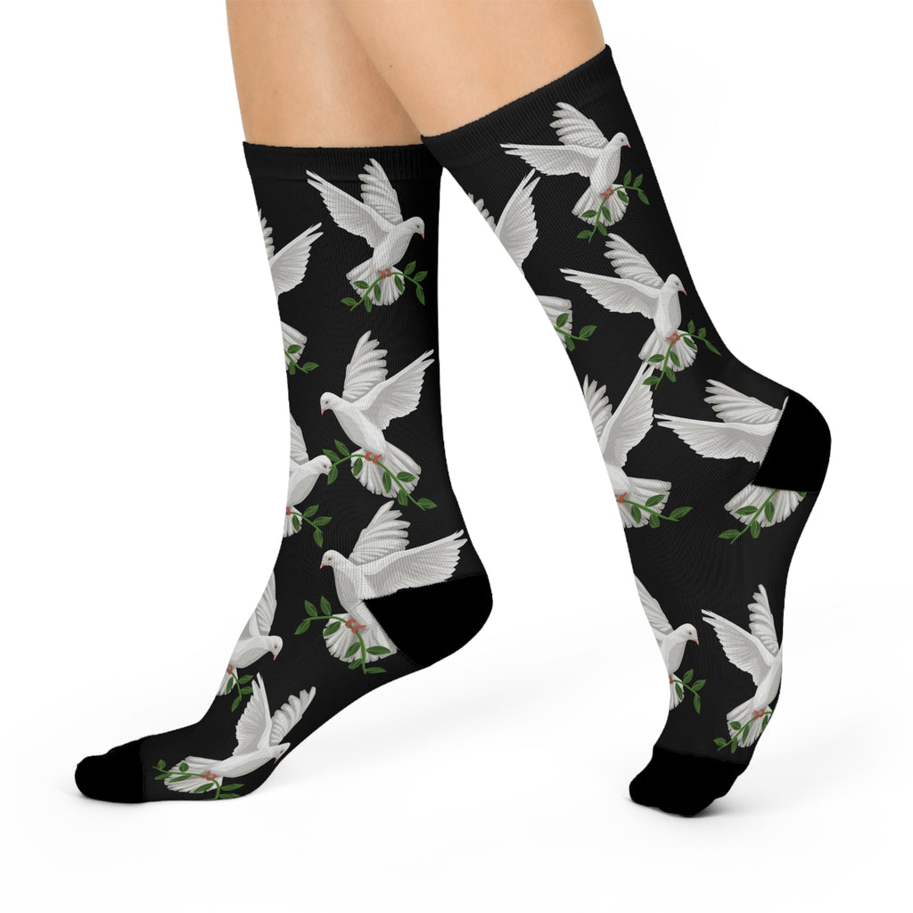 God's Positioning System-GPS-Dove Of Peace Black Socks, Bring Style To Your Feet! Match It-With With CC Blu's Sleeper T-Dress.